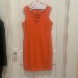 Sandra Darren size 6 Orange Dress with bead design